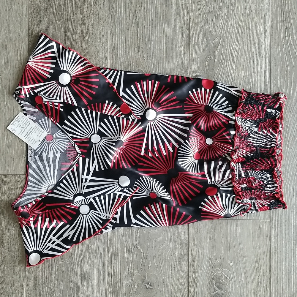 Black, Red, & White Blouse - S